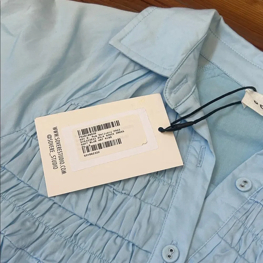 SOVERE Zola Smock Dress in Soft BLUE Mini Long Sleeve NEW Size small